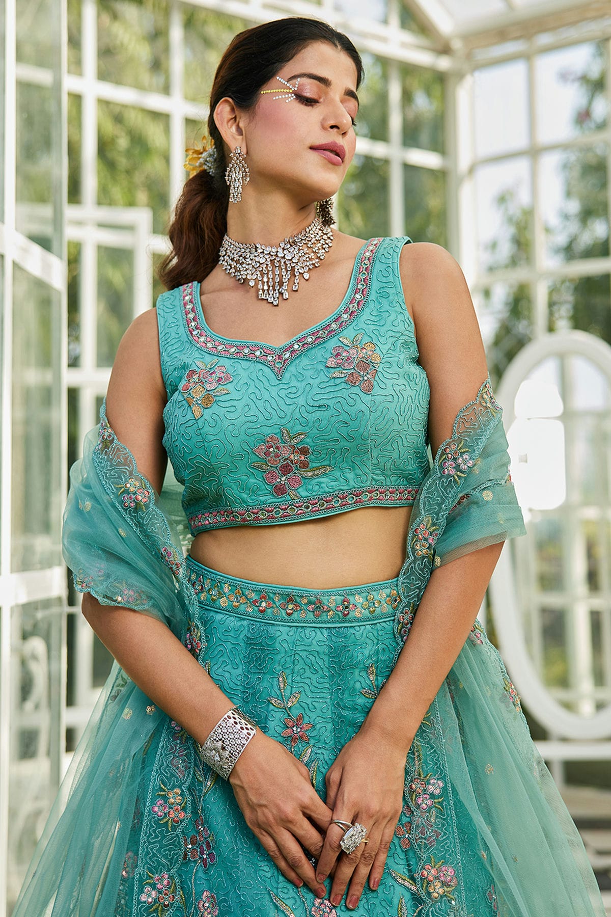 Sea Green Colour Semi Stitched Net Lehenga Choli VSLC1112532