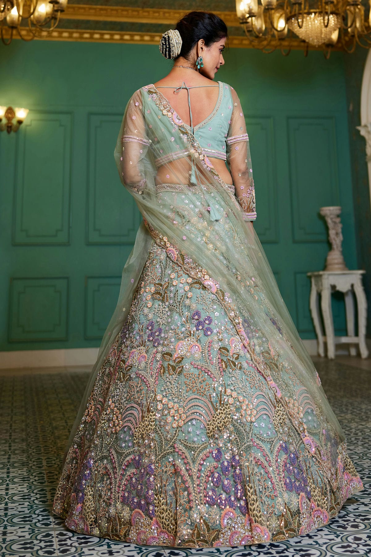 Sea Green Colour Semi Stitched Net Lehenga Choli VSLC1112543