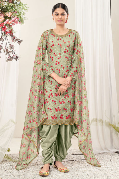 Sea Green Colour Semi Stitched Net Patiala Suit