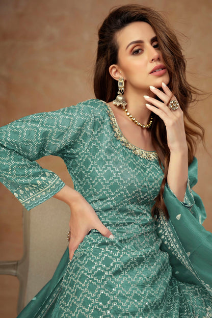 Sea Green Colour Silk Palazzo Pant Suit VSSM1140559