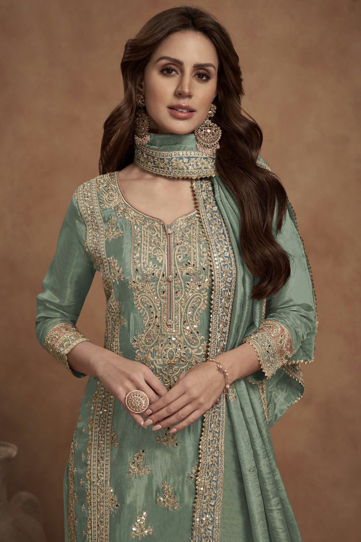 Sea Green Colour Simar Silk Palazzo Pant Suit VSSM1140567