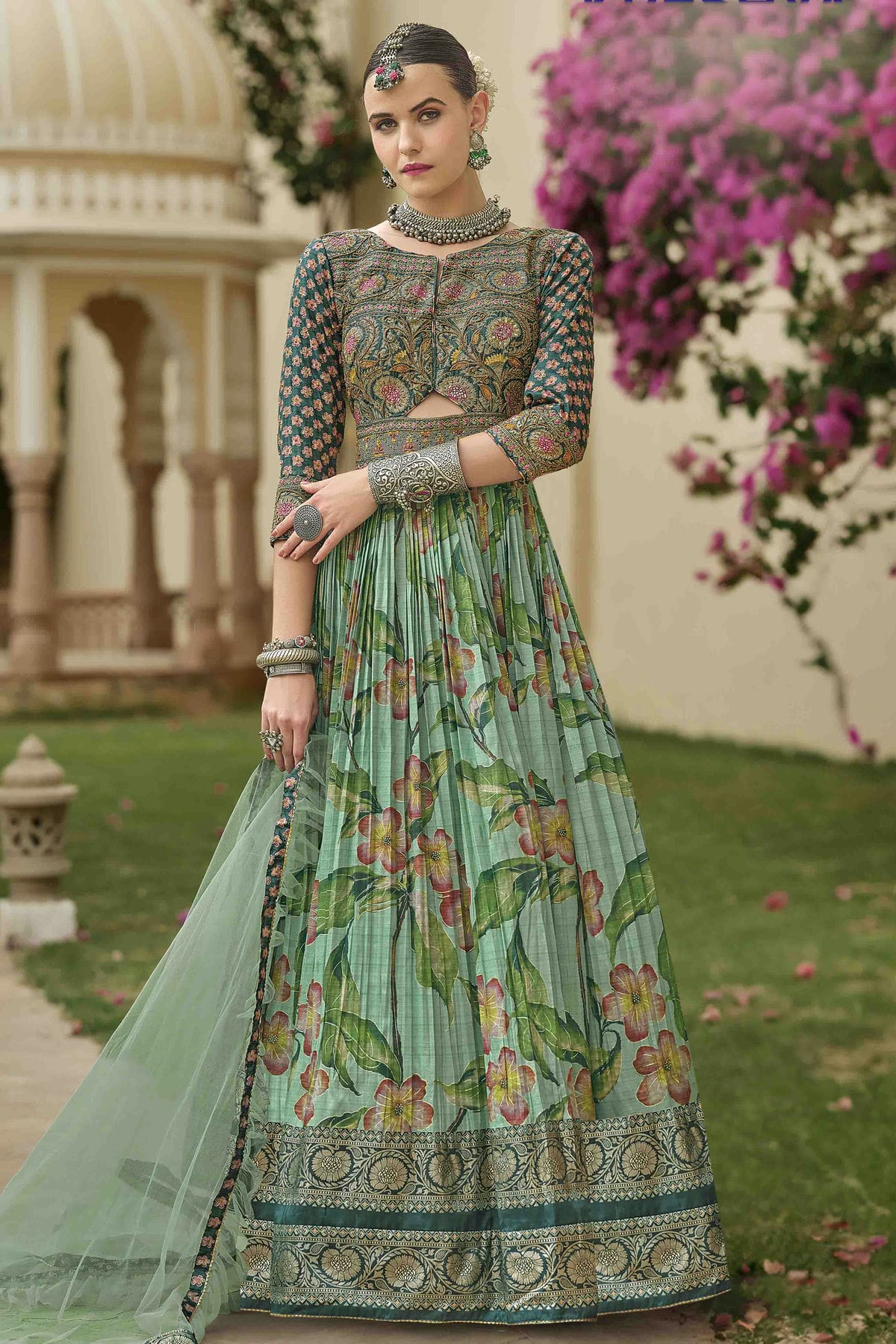 Sea Green Colour Smooth Silk Gown VSGW1140785