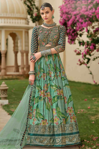 Sea Green Colour Smooth Silk Gown VSGW1140785