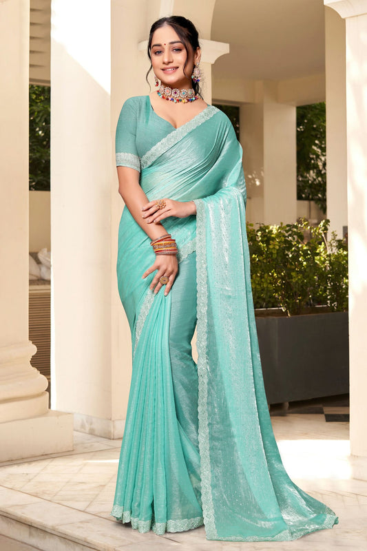 Sea Green Colour Soft Silk Designer Saree