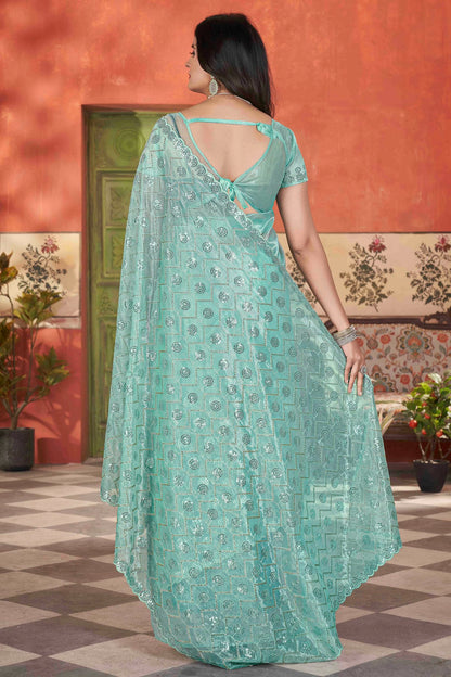 Sea Green Colour Tissue Net Designer Saree VSSD1112567