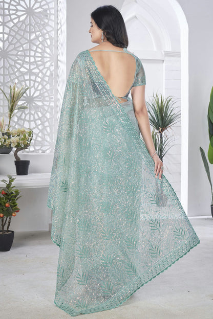 Sea Green Colour Tissue Net Designer Saree VSSD1112576