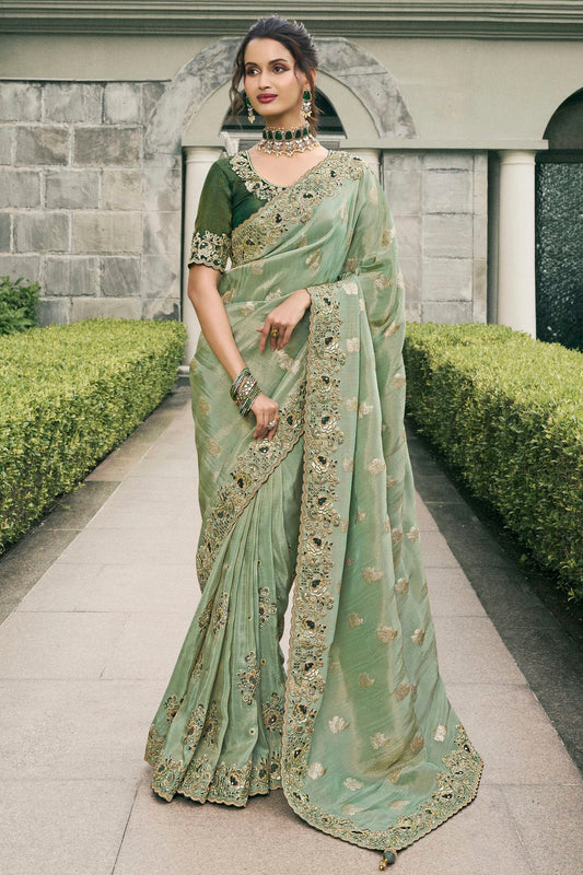 Sea Green Colour Tissue Silk Designer Saree