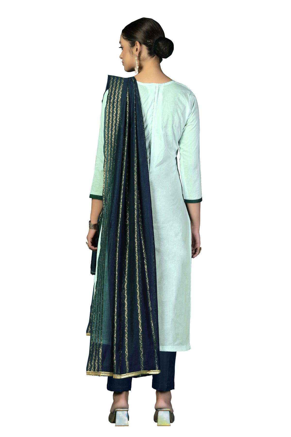 Sea Green Colour Unstitched Cambric Cotton Fabric Straight Suit