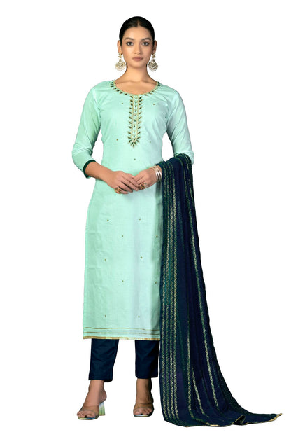 Sea Green Colour Unstitched Cambric Cotton Fabric Straight Suit