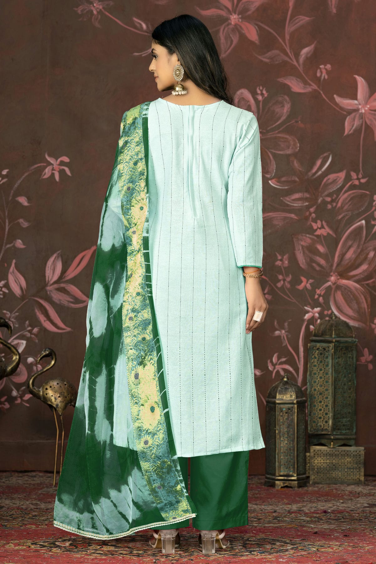 Sea Green Colour Unstitched Cambric Cotton Plazzo Pant Suit