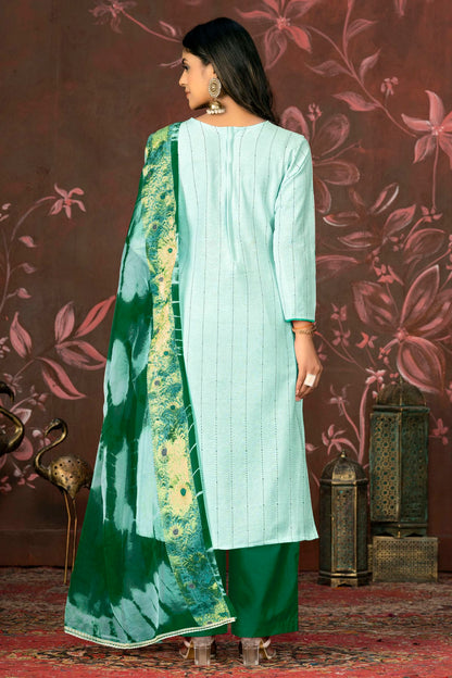 Sea Green Colour Unstitched Cambric Cotton Plazzo Pant Suit