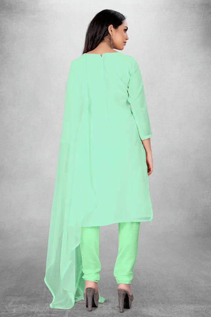 Sea Green Colour Unstitched Chanderi Cotton Churidar Suit