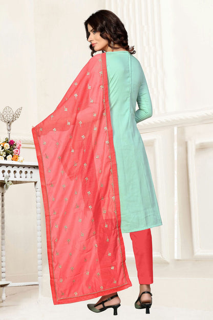 Sea Green Colour Unstitched Glass Cotton Straight Suit