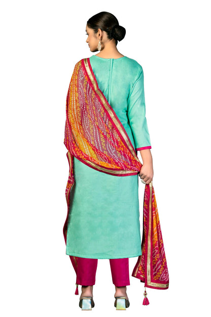 Sea Green Colour Unstitched Jam Cotton Fabric Straight Suit