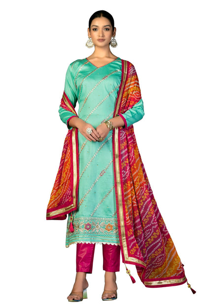 Sea Green Colour Unstitched Jam Cotton Fabric Straight Suit