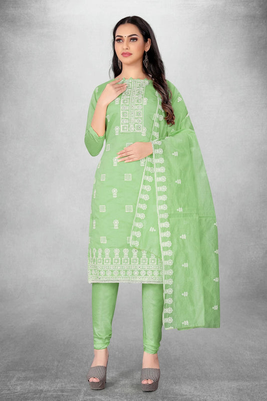 Sea Green Colour Unstitched Modal Chanderi Churidar Suit