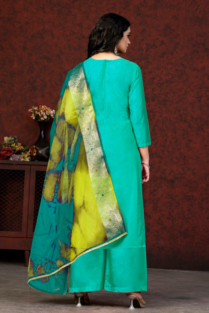 Sea Green Colour Unstitched Modal Chanderi Palazzo Pant Suit