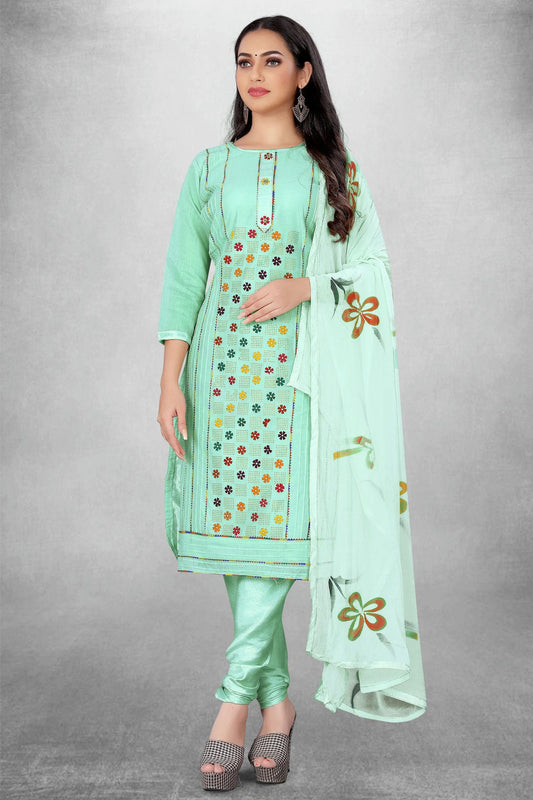 Sea Green Colour Unstitched Modal Cotton Churidar Suit