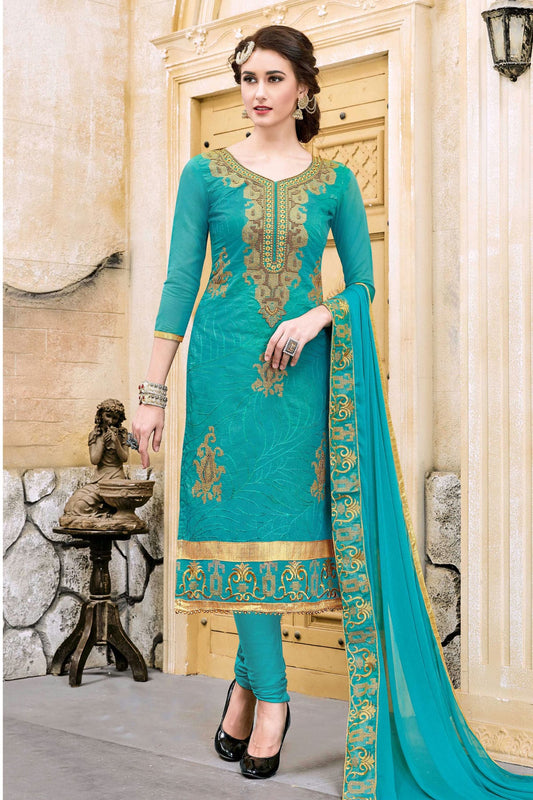 Sea Green Colour Unstitched Modal Cotton Churidar Suit