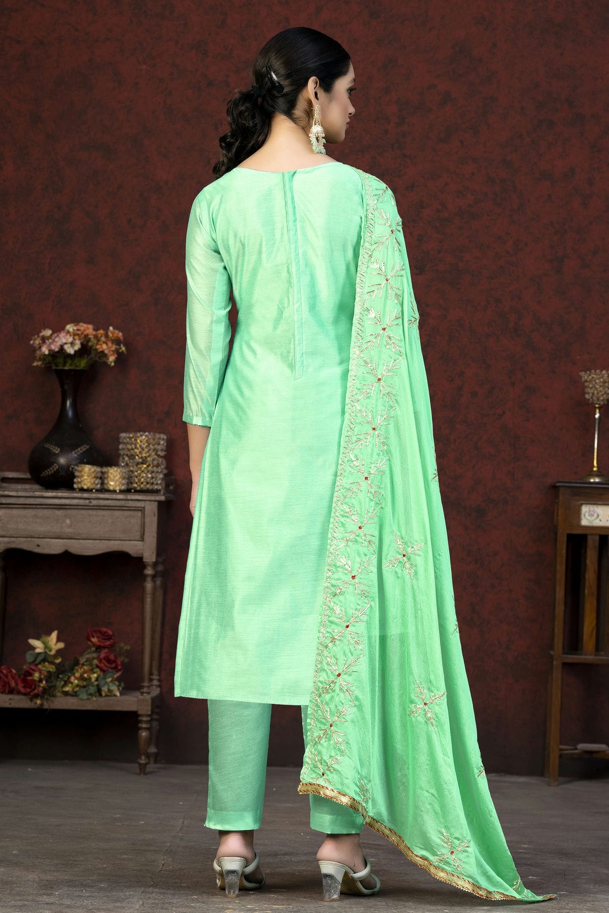 Sea Green Colour Unstitched Modal Cotton Fabric Straight Suit