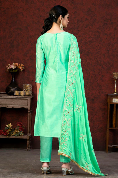 Sea Green Colour Unstitched Modal Cotton Fabric Straight Suit