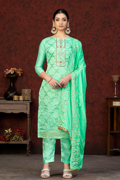 Sea Green Colour Unstitched Modal Cotton Fabric Straight Suit