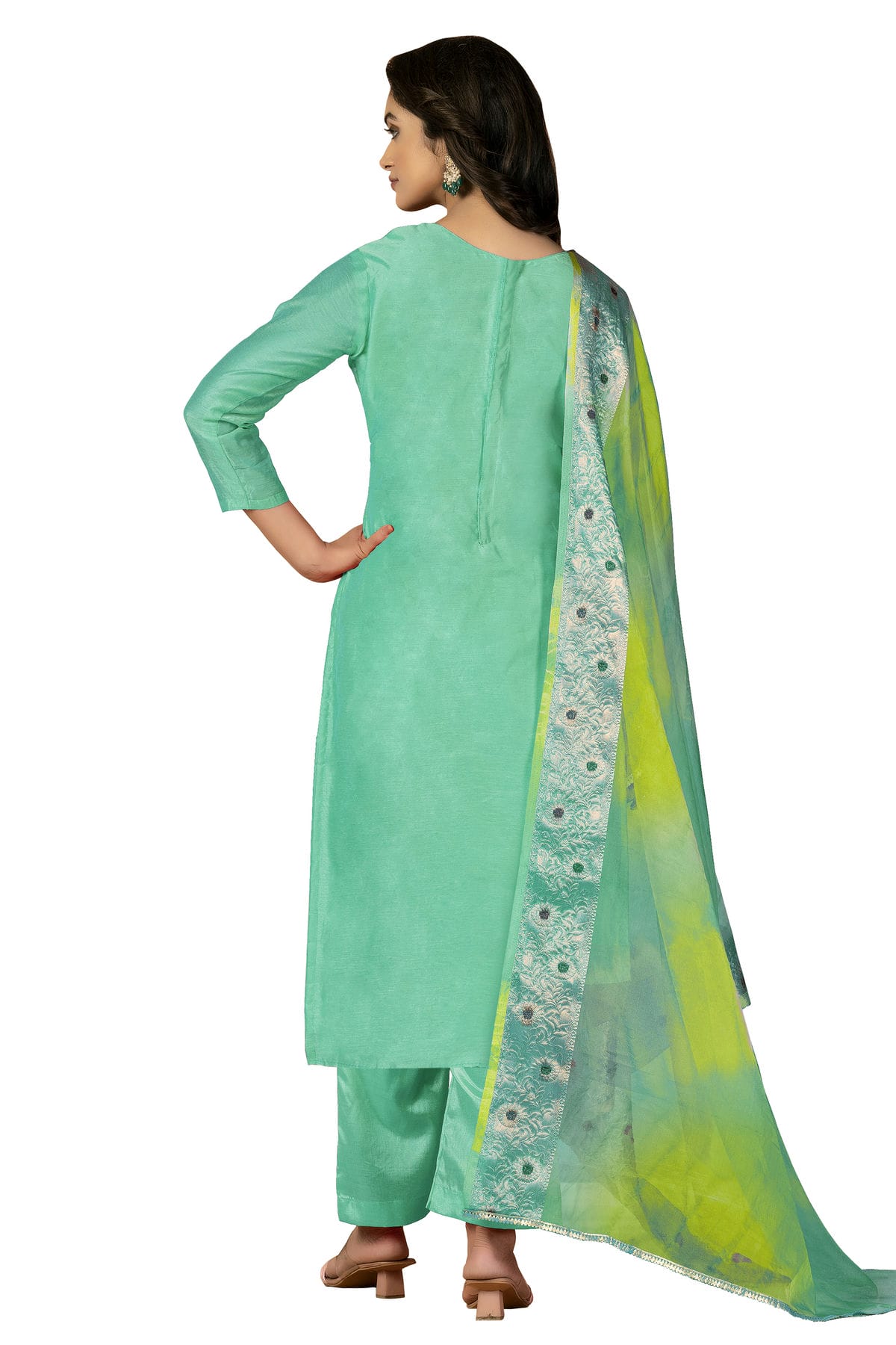 Sea Green Colour Unstitched Modal Cotton Jacquard Fabric Straight Suit