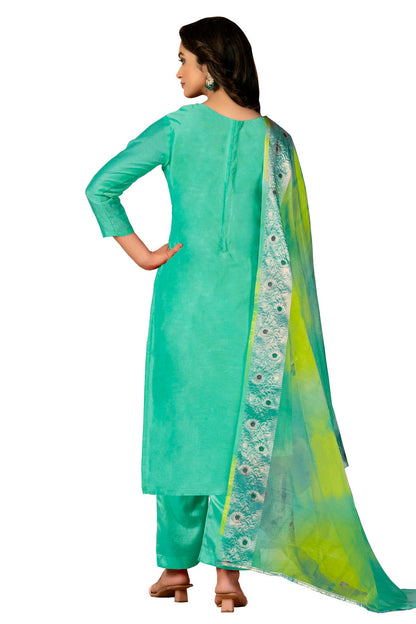 Sea Green Colour Unstitched Modal Cotton Jacquard Fabric Straight Suit