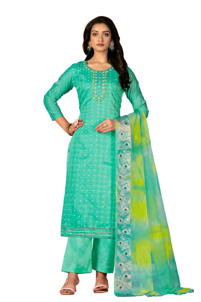 Sea Green Colour Unstitched Modal Cotton Jacquard Fabric Straight Suit