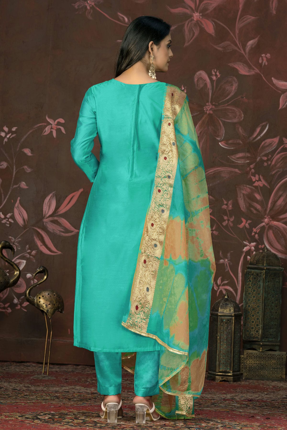 Sea Green Colour Unstitched Modal Cotton Jacquard Pant Style Suit