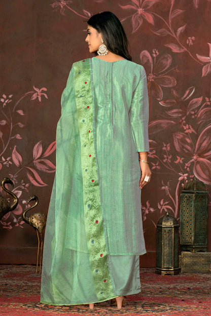 Sea Green Colour Unstitched Modal Cotton Jacquard Straight Suit