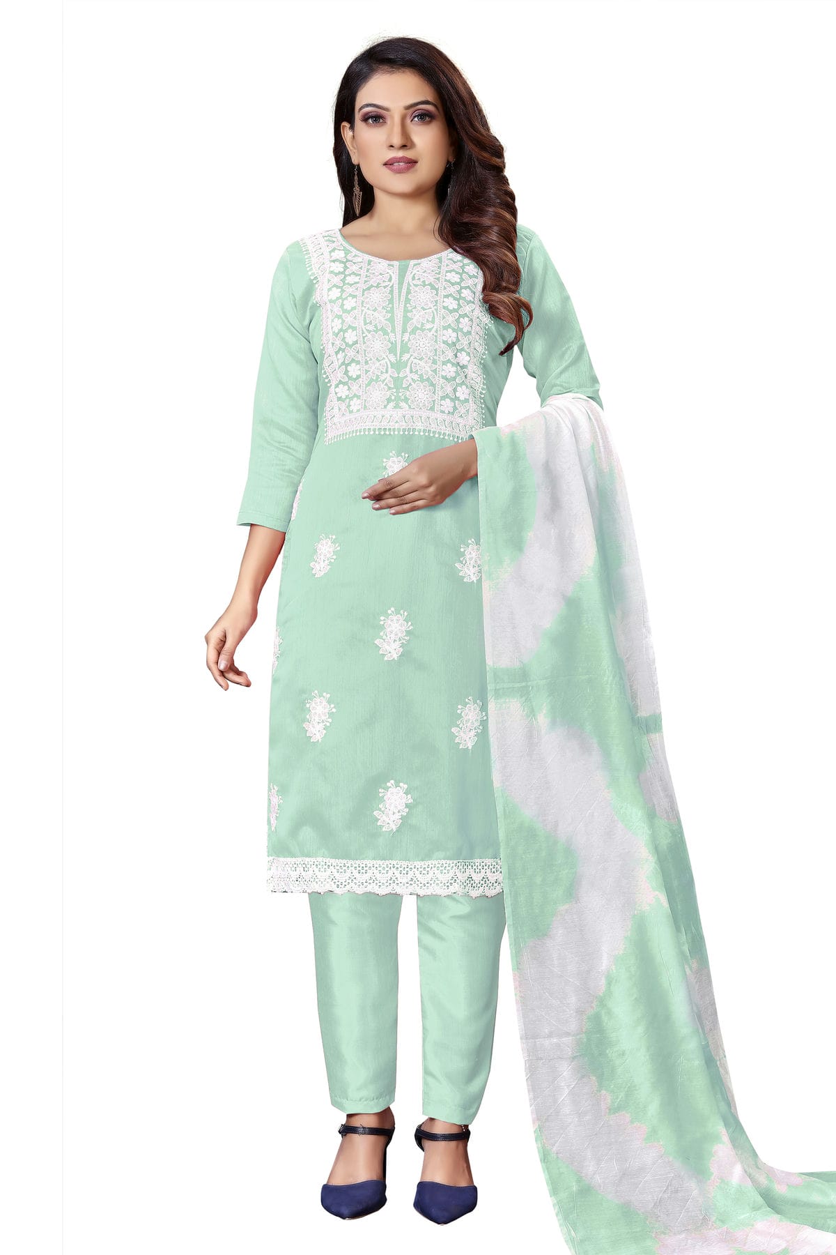 Sea Green Colour Unstitched Modal Cotton Straight Suit