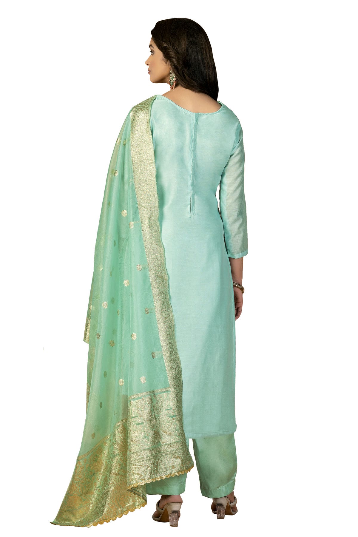 Sea Green Colour Unstitched Modal Silk Fabric Straight Suit