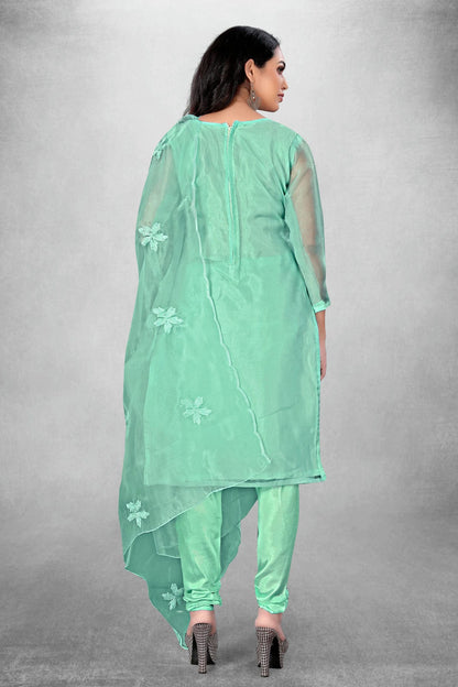 Sea Green Colour Unstitched Organza Churidar Suit