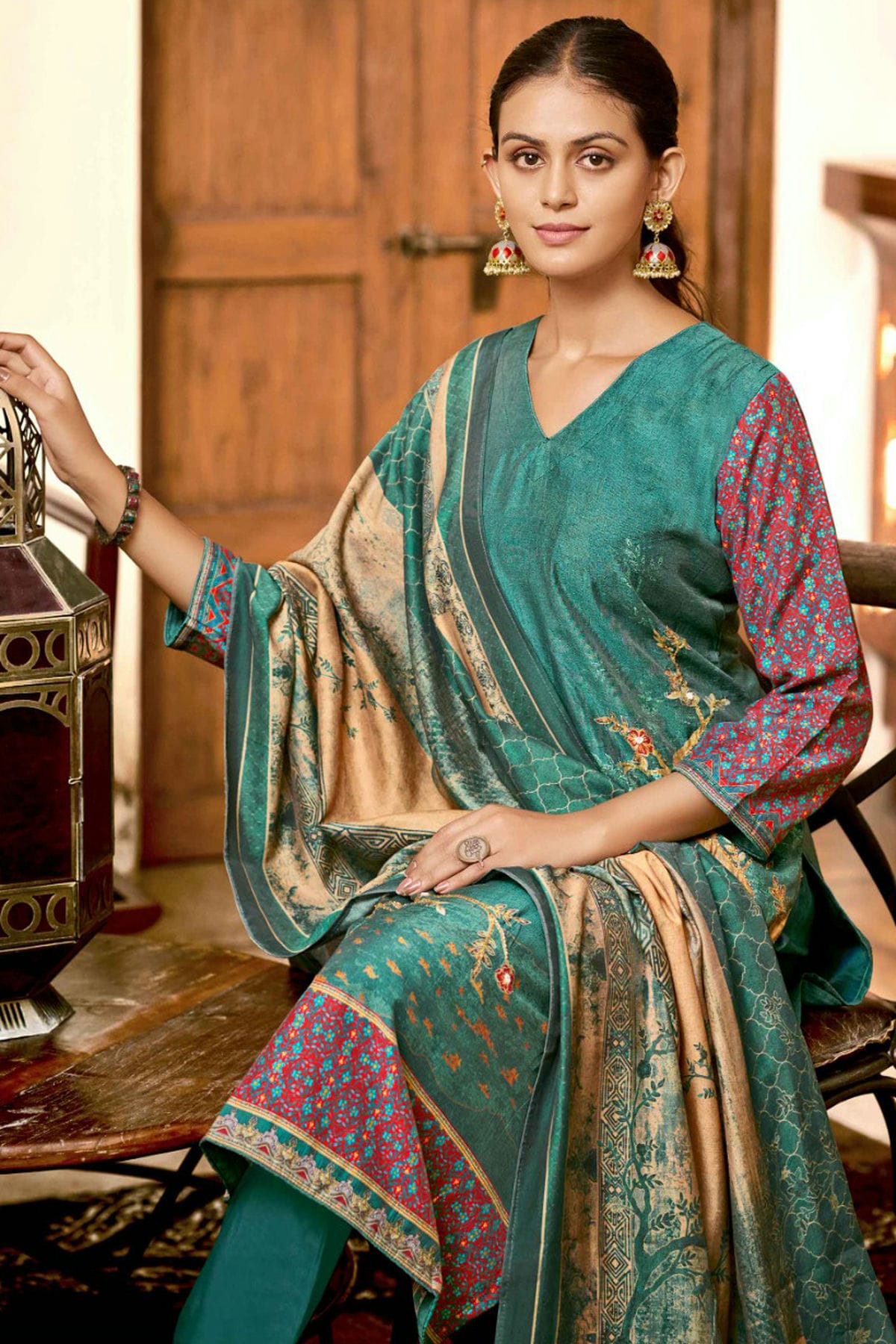 Sea Green Colour Viscose Silk Stitched Suit VSSS1112270