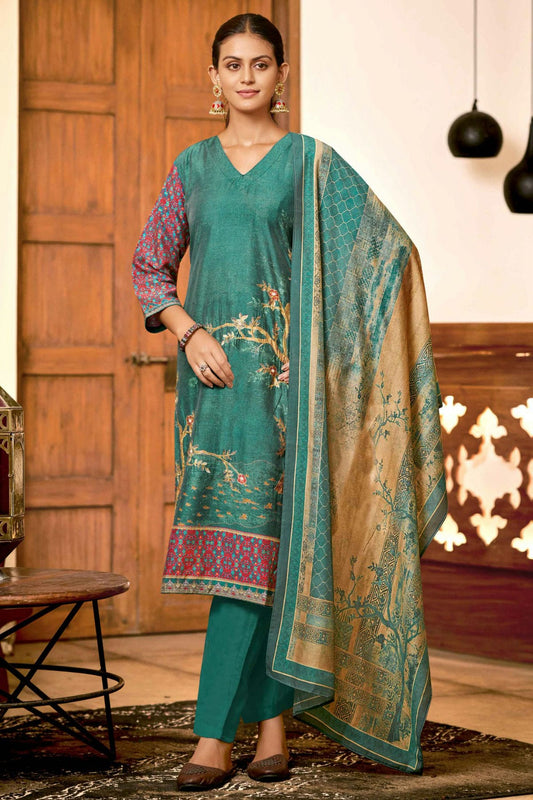 Sea Green Colour Viscose Silk Stitched Suit