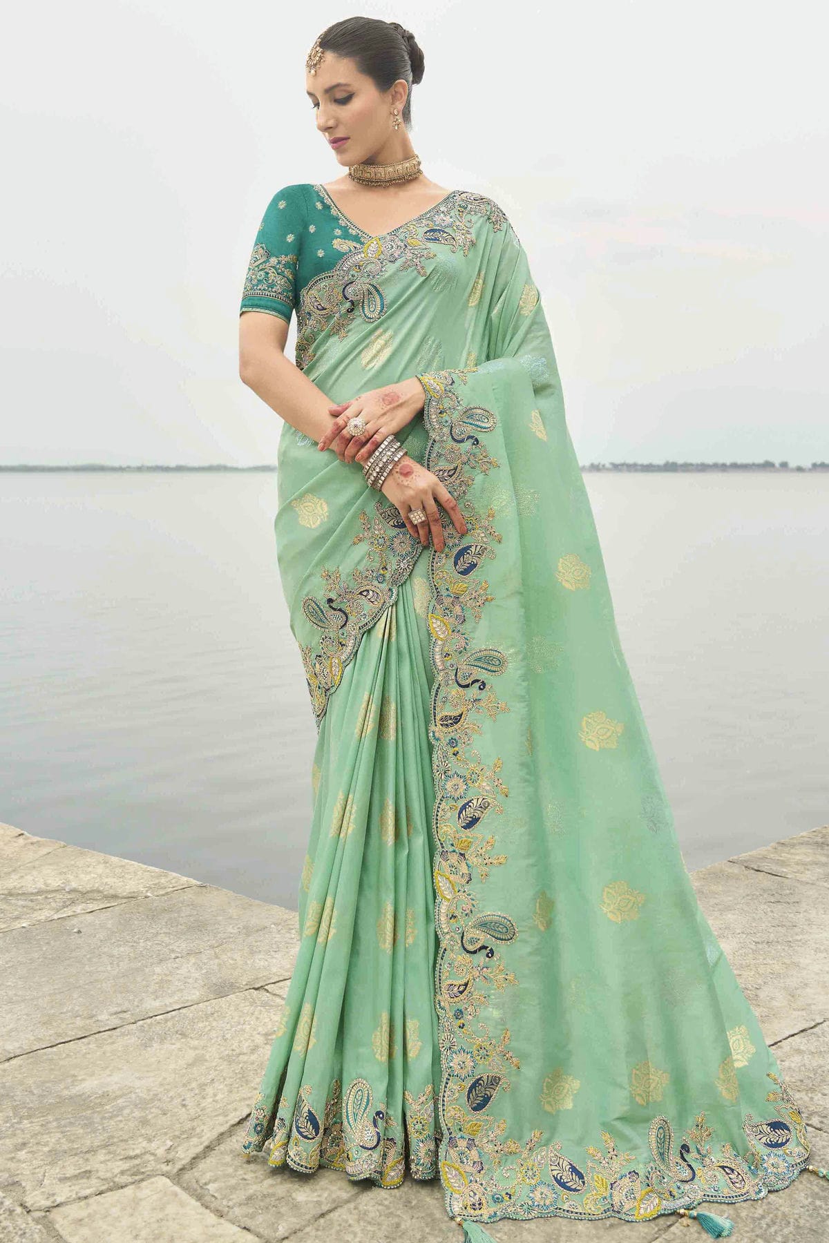 Sea-Green-Colour-Viscose-Tissue-Silk-Designer-Saree-VSSD1112659