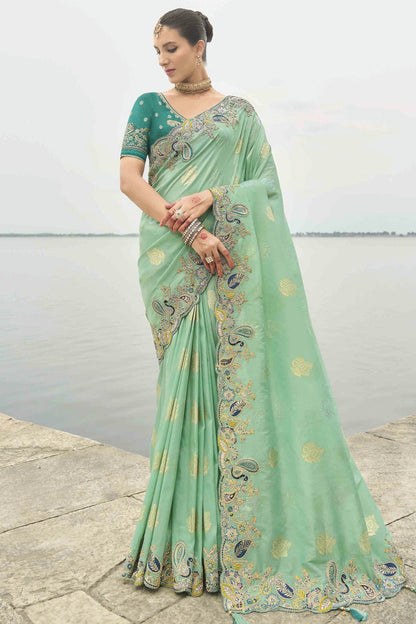 Sea-Green-Colour-Viscose-Tissue-Silk-Designer-Saree-VSSD1112659