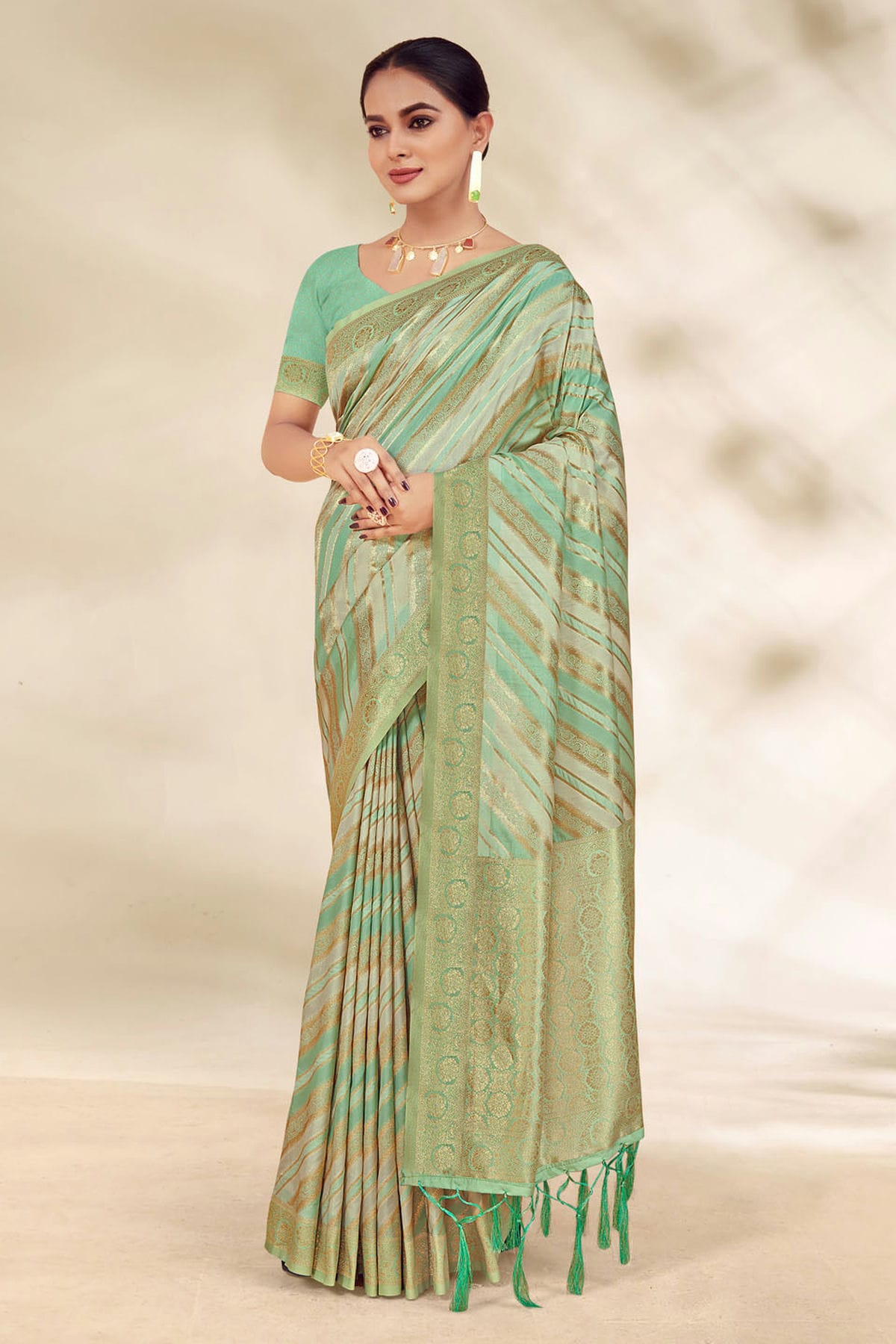 Sea Green Colour Woven Work Cotton Saree