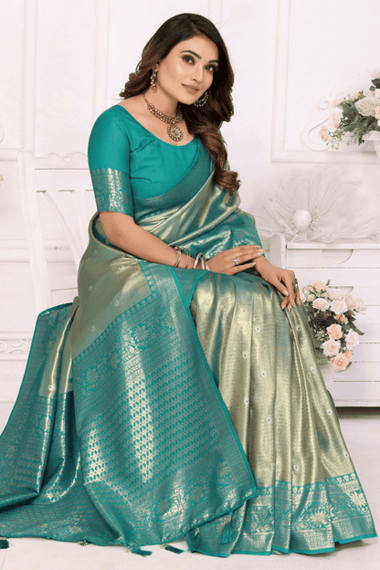 Sea Green Colour Woven Work Pure Banarasi Tissue Silk Traditional Saree VSSD1250252