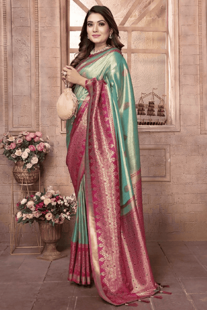 Sea Green Colour Woven Work Pure Banarasi Tissue Silk Traditional Saree VSSD1250290