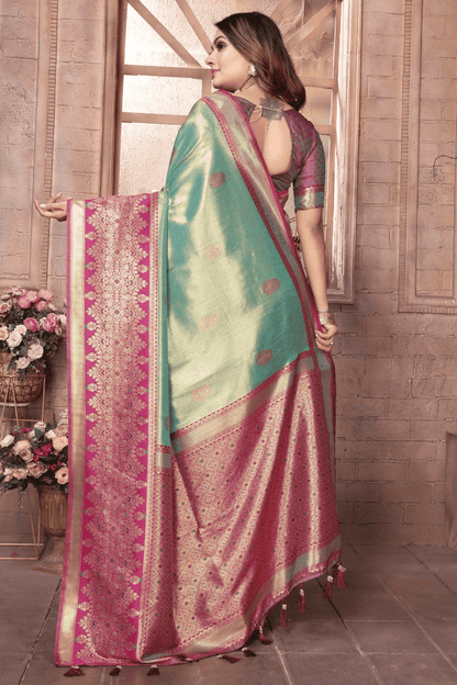 Sea Green Colour Woven Work Pure Banarasi Tissue Silk Traditional Saree VSSD1250290