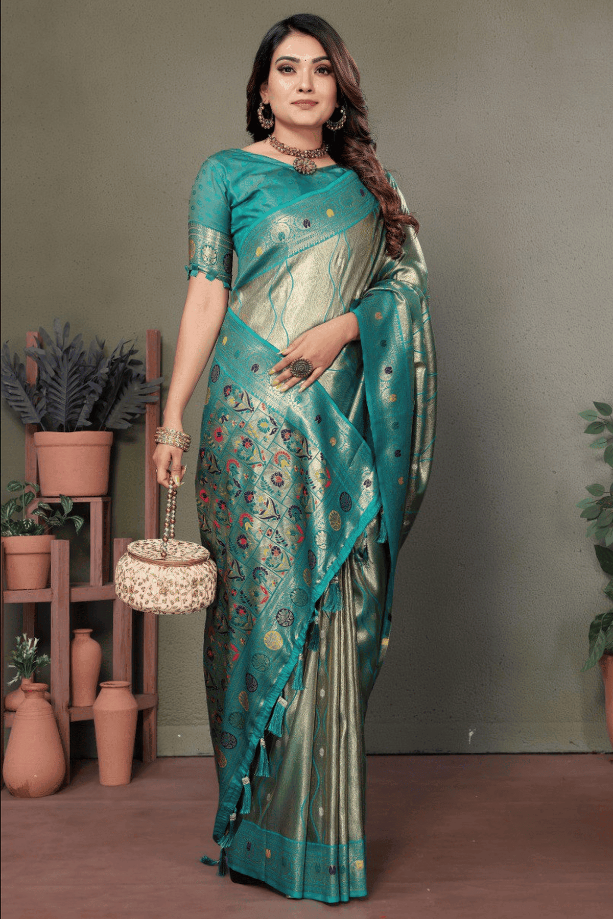 Sea Green Colour Woven Work Pure Banarasi Tissue Silk Traditional Saree VSSD1250324