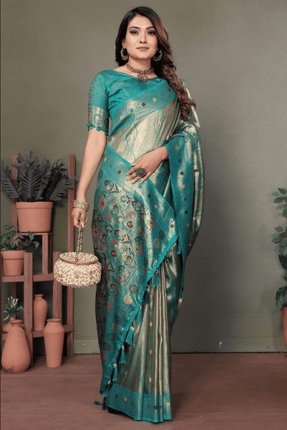 Sea Green Colour Woven Work Pure Banarasi Tissue Silk Traditional Saree VSSD1250324