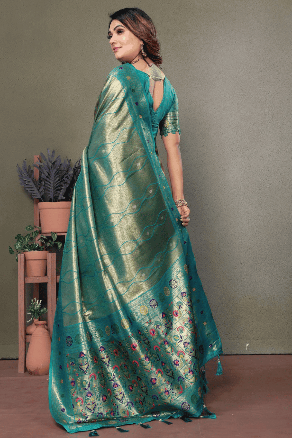 Sea Green Colour Woven Work Pure Banarasi Tissue Silk Traditional Saree VSSD1250324