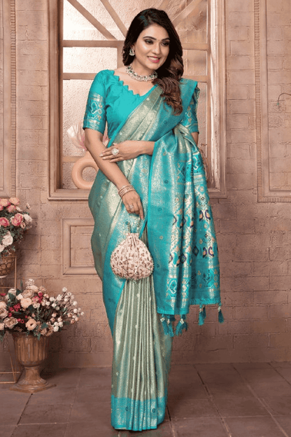 Sea Green Colour Woven Work Pure Banarasi Tissue Silk Traditional Saree VSSD1250327