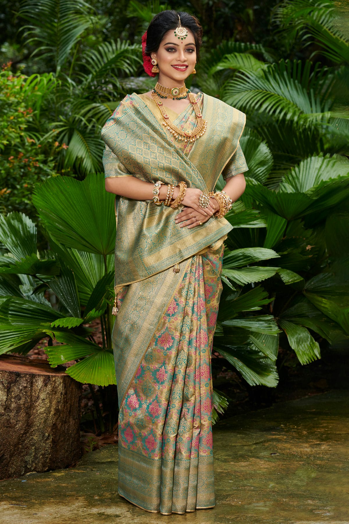 Sea Green Colour Woven Work South Silk Saree