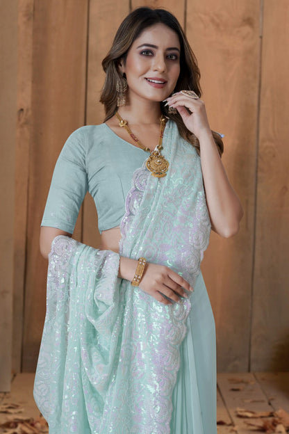 Sea Green Colour Georgette Saree VSSD1090890