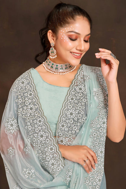 Sea Green Colour Organza Saree