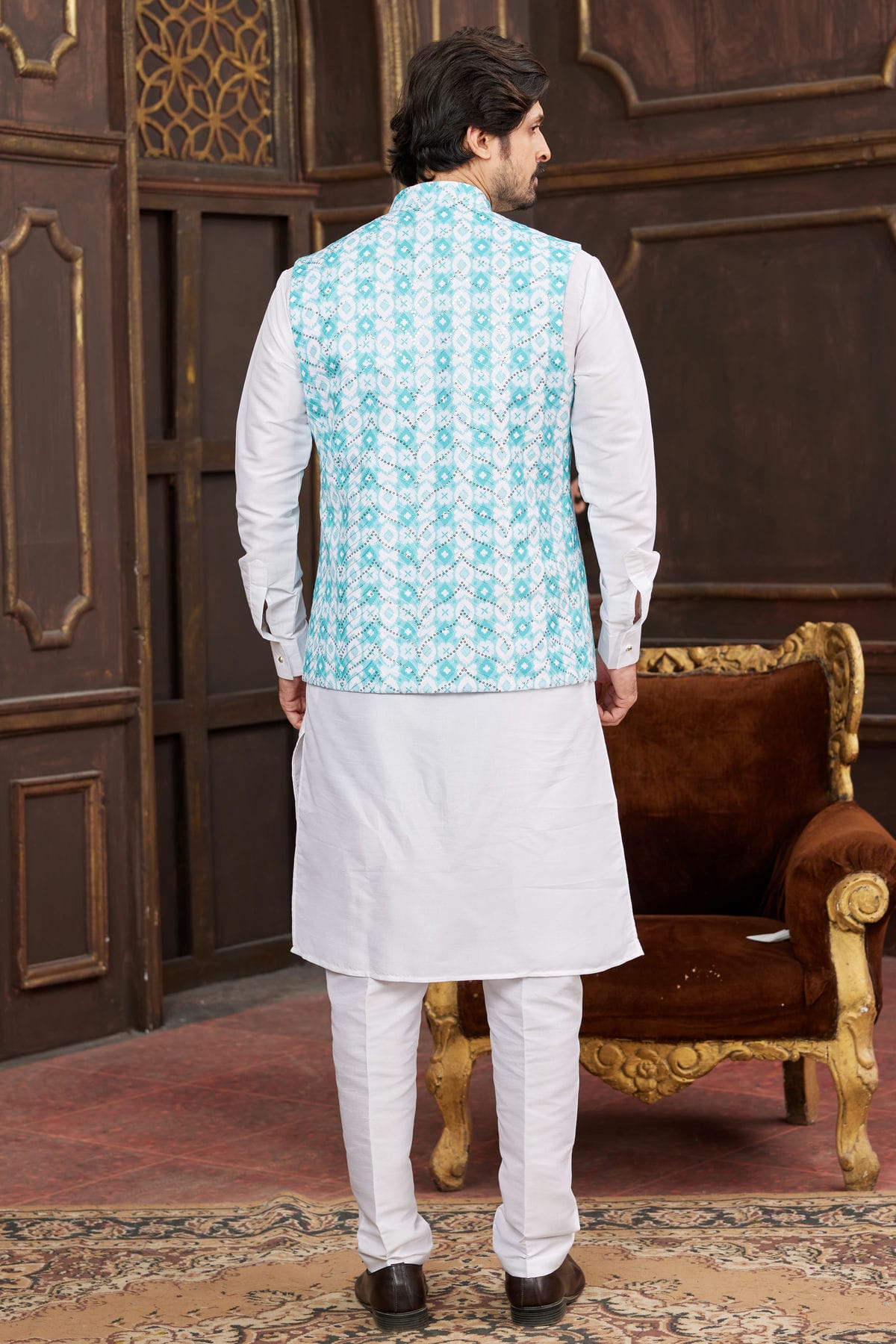 Sky Blue Colour Art Silk Kurta Pajama With Jacket VSKP1230255